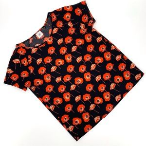 Cabi Flanders Top # 3251, Poppy Printed Short Sleeve Split Back Top, Small